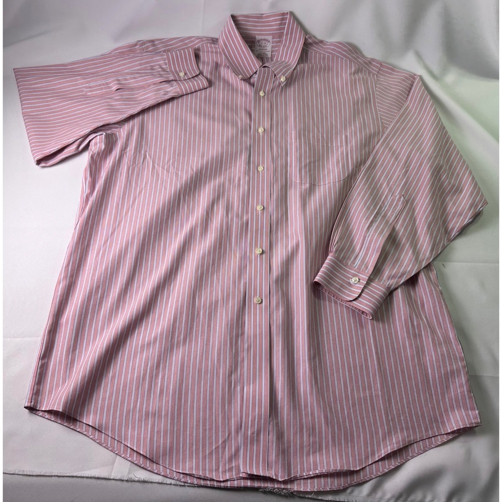Brooks Brothers Madison‎ Fit Non Iron Red White Stripe Button Down Shirt 17 34